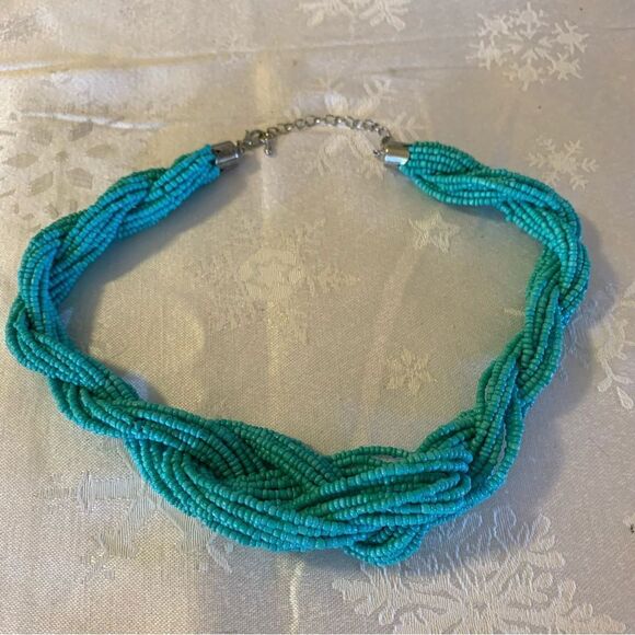 Twisted Seed Bead Necklace 18” Turquoise Blue Southwest Vibe Vintage Gorgeous - Picture 3 of 3